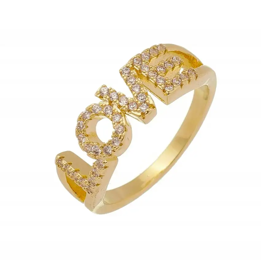 Anel Folheado a Ouro 18k Love Zircônias Bia