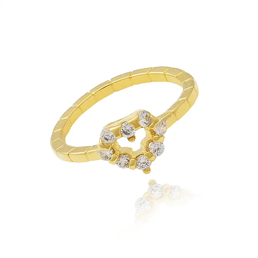 Anel Infantil Falange Aro Trabalhado e Coração Zircônias Folheado a Ouro 18k
