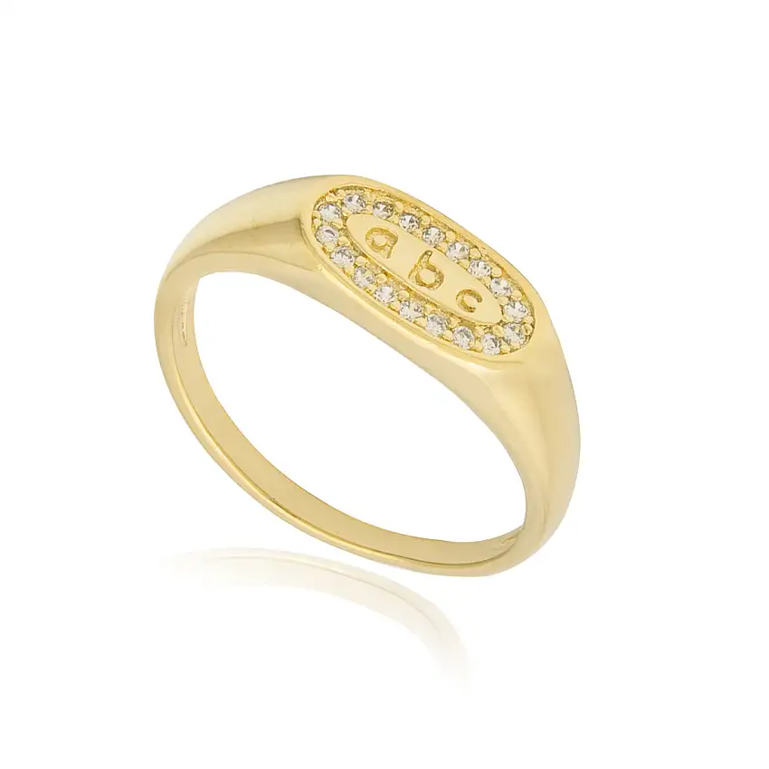Anel Infantil Formatura ABC com Zircônias Folheado a Ouro 18k