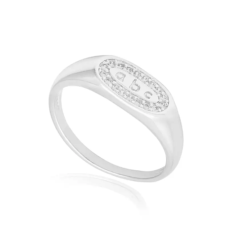 Anel Infantil Formatura ABC com Zircônias Folheado Prata 1000