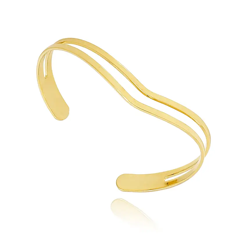 Bracelete Aberto Formato V Liso 2 Fios Folheado a Ouro 18k