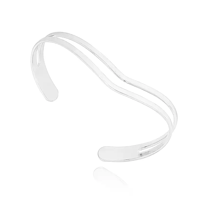 Bracelete Aberto Formato V Liso 2 Fios Folheado Prata 1000