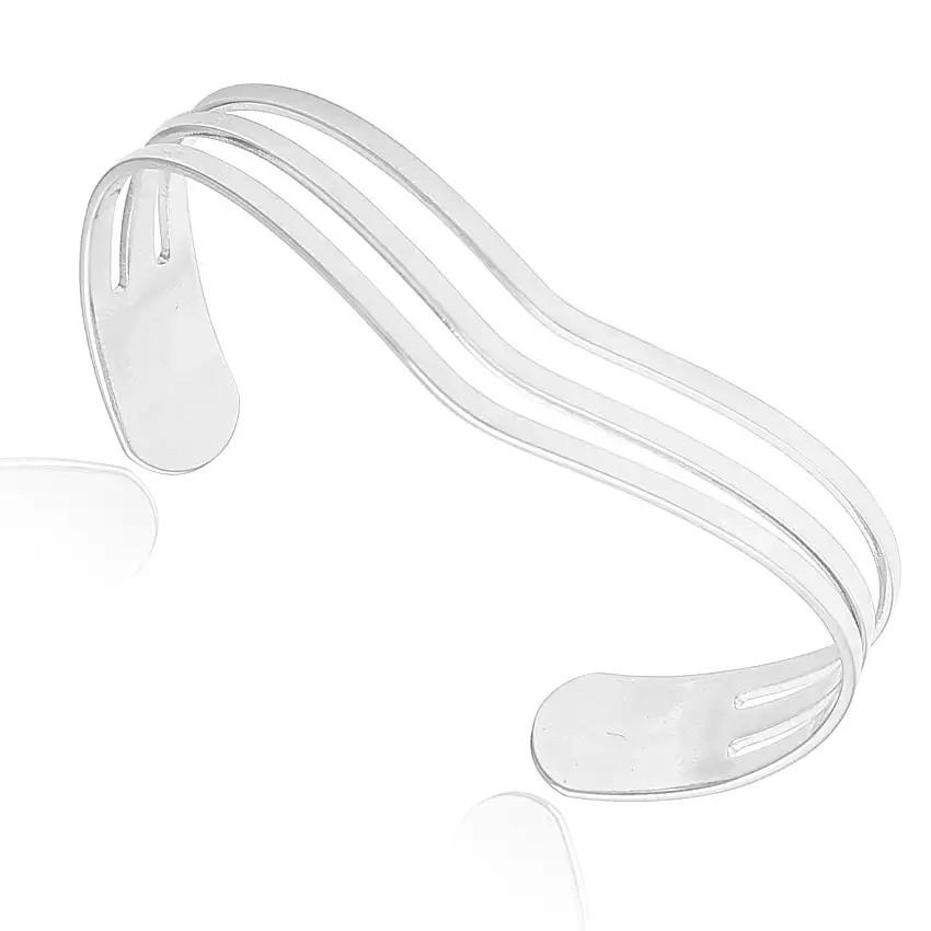 Bracelete Aberto Formato V Liso 3 Fios Folheado Prata 1000