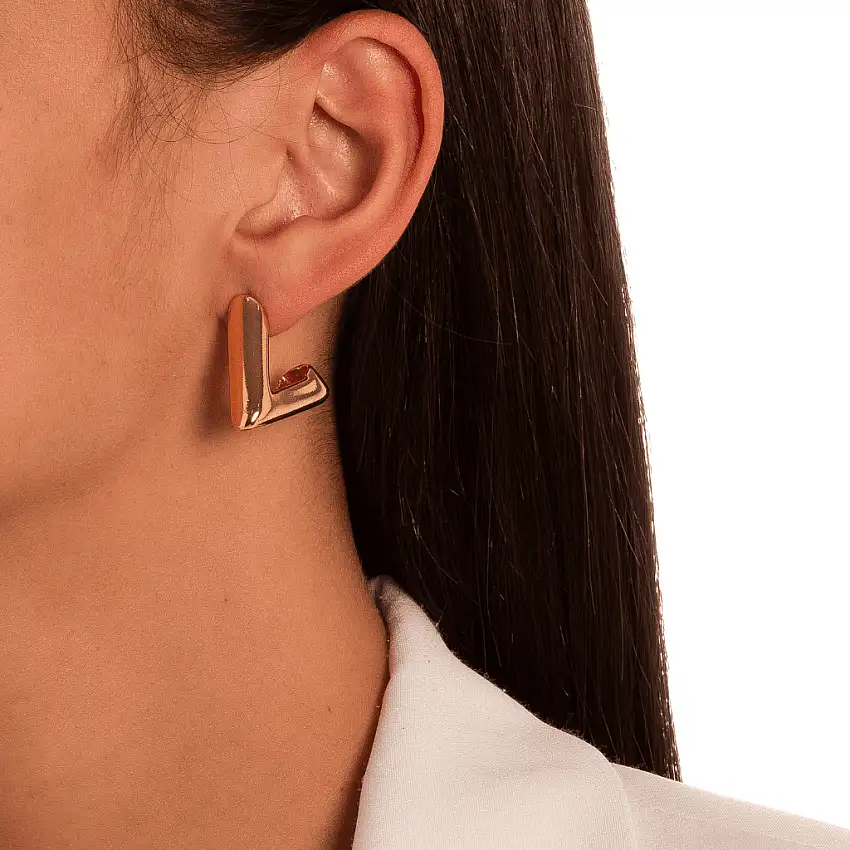 Brinco Meia Argola Triangular Lisa Ouro - Una