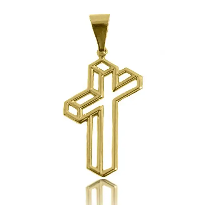 Pingente Cruz 3D Folheado a Ouro 18k