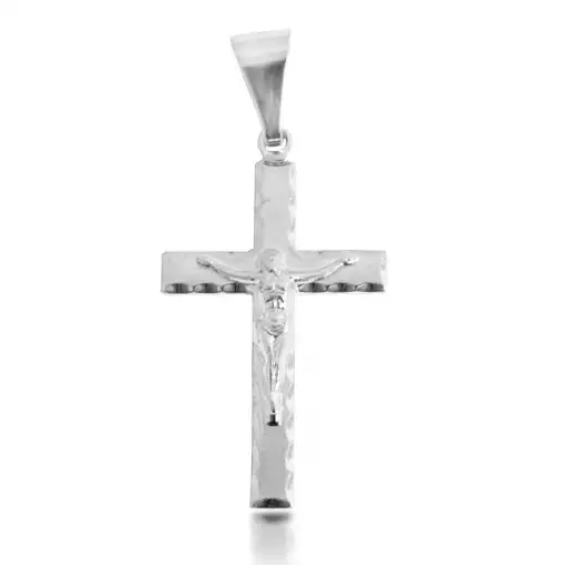 Pingente Cruz Jesus em Relevo Folheado a Prata 1000
