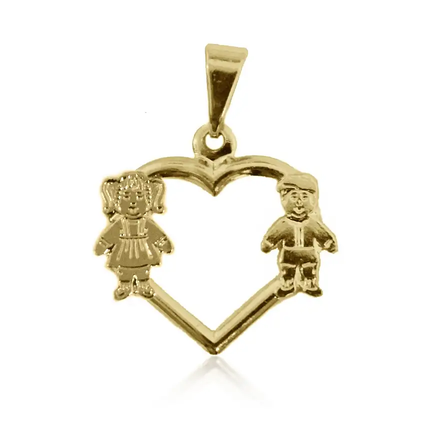 Pingente de Coração Vazado e Casal Folheado a Ouro 18k
