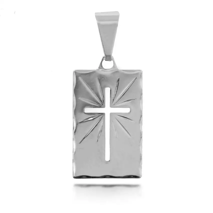 Pingente Placa Cruz Vazada Folheado a Prata 1000