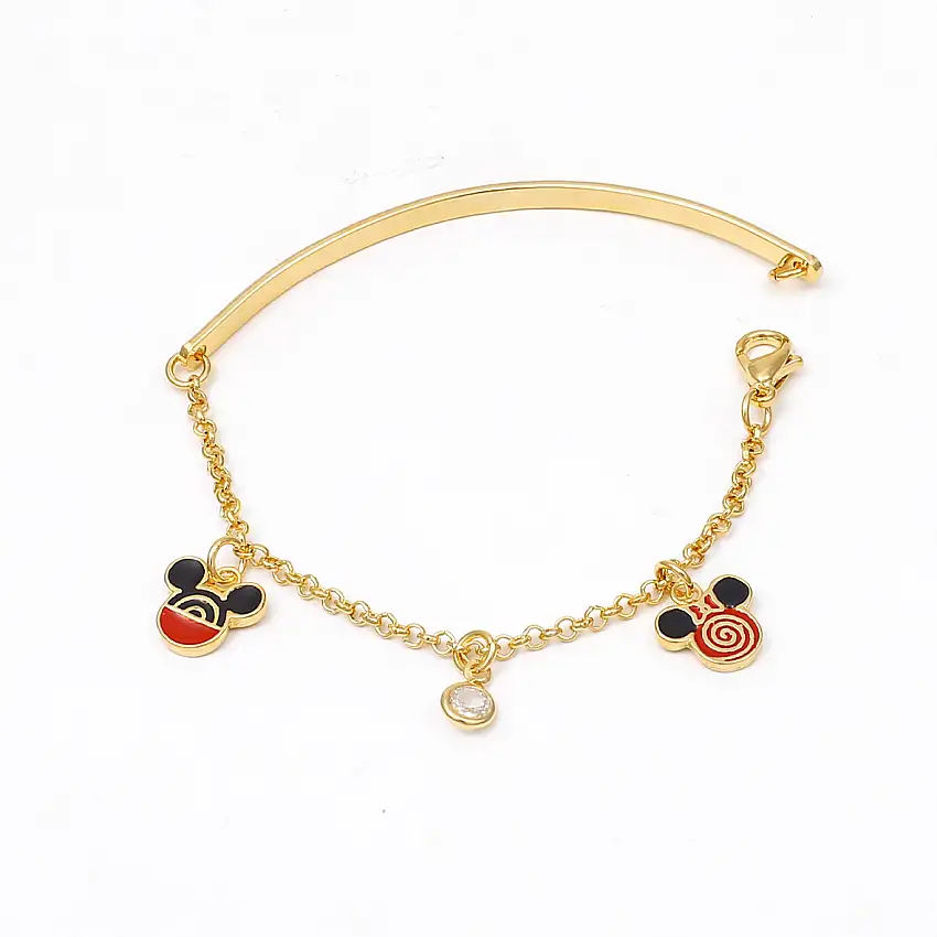 Pulseira Bracelete Infantil Mickey Minnie Folheado Ouro 18k