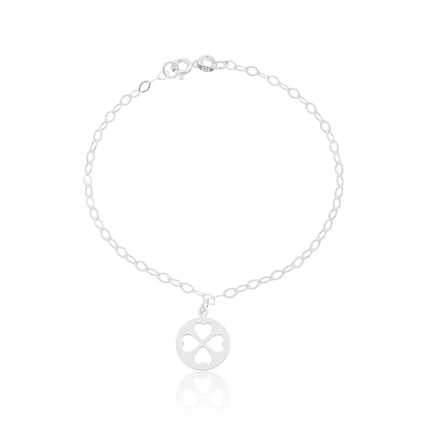 Pulseira de prata 925 18cm 1 pingente trevo