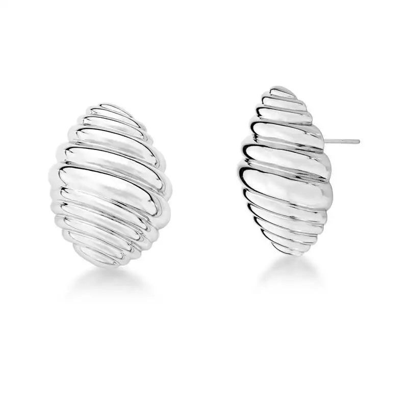 Brinco Oval Detalhado Ródio - Una