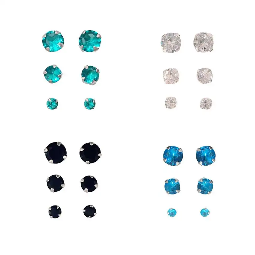 Trio Brinco de Prata Bolinhas Zircônias Coloridas