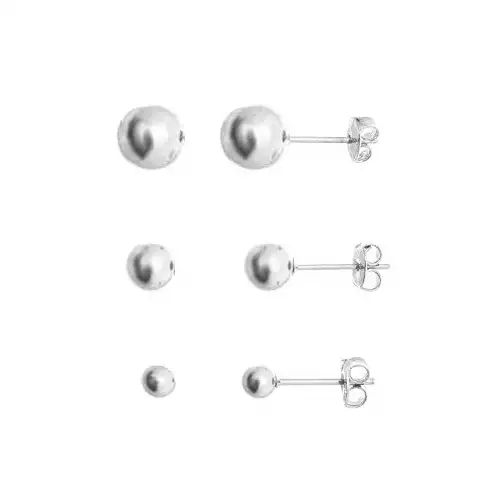 Trio de Brincos de Bolinha Lisa Folheado a Prata 1000