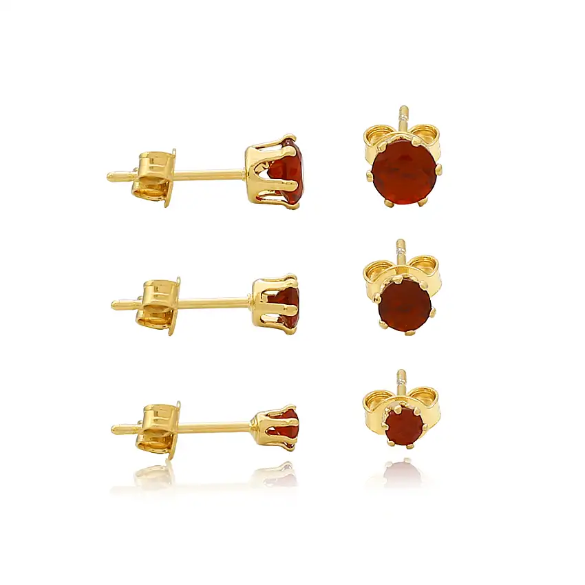 Trio de Brincos Zircônia Redonda Folheado a Ouro 18K